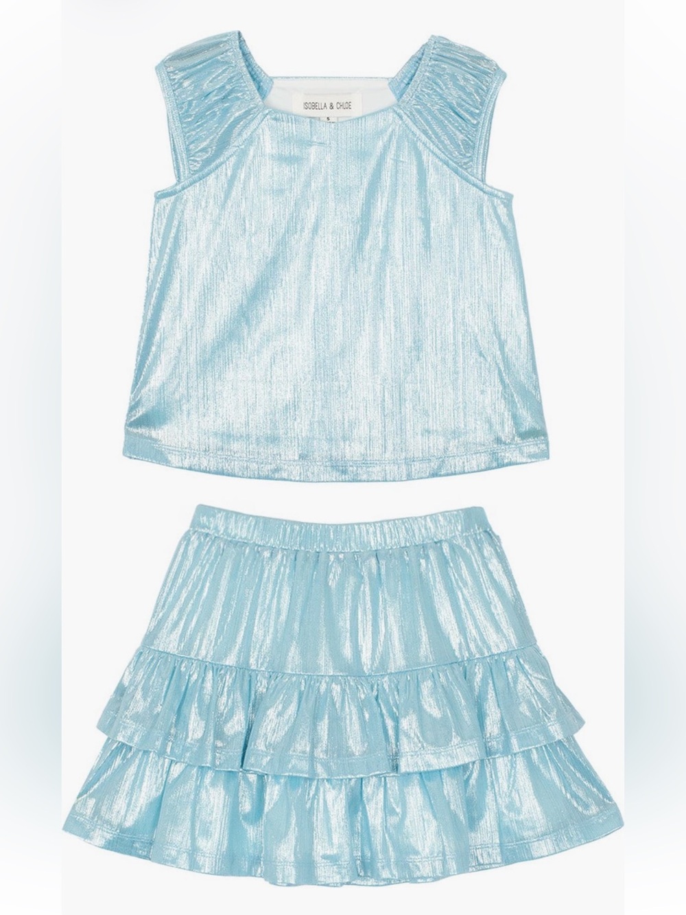Isobella & Chloe Shimmer Aqua Blue Girls Matching Top & Skirt Set